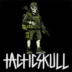 Obraz premium Illustrator Vector Sticker of Skull man with tactical Style grab a Weapon 