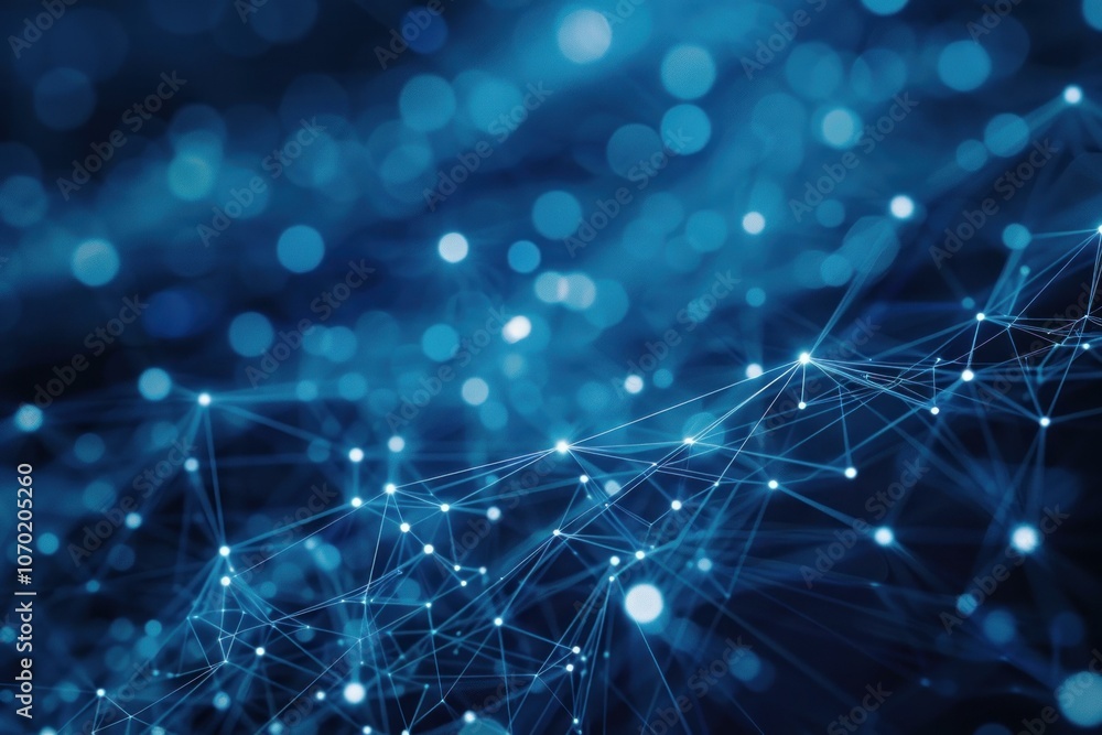 Fototapete Abstract blue background showing a network growing with data points connecting through lines forming a futuristic shape