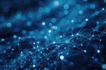 Abstract blue background showing a network growing with data points connecting through lines forming a futuristic shape