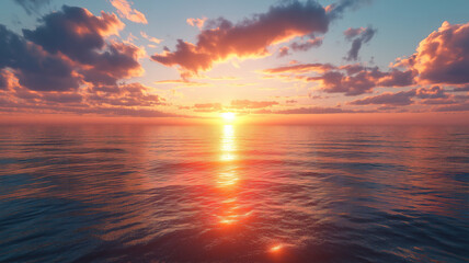 Obraz premium Serene sunset over the sea painting the sky with warm shades of orange and pink