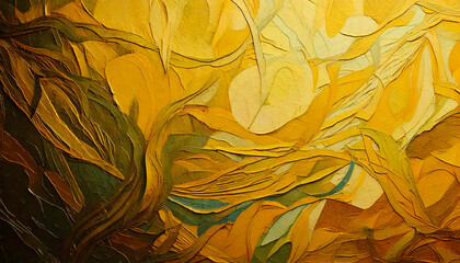 Abstract yellow leaf painting