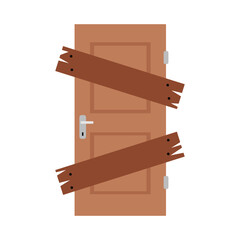 Boarded up door. Vector simple color flat illustration. 
