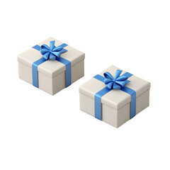 Two white gift boxes with blue ribbon bows, isolated on a transparent background.
