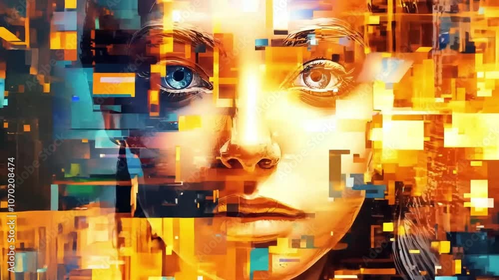 Poster portrait of woman in artificial intelligence concept.neural network.advanced robotics technology.dee