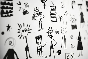 Obraz premium A group of stick figures drawn on a wall