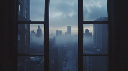 Fototapeta premium 朝霧の都市ビュー