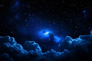 Obraz premium Starry Night Sky with Deep Blue Clouds and Distant Stars