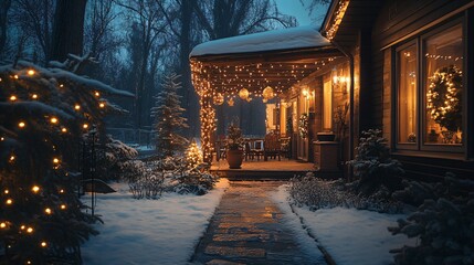 darkness falls house patio christmas time outside night