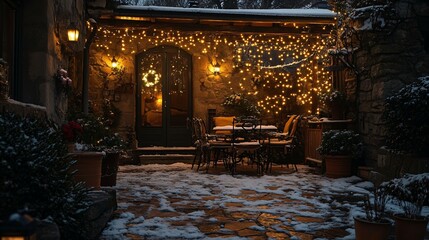 darkness falls house patio christmas time outside night