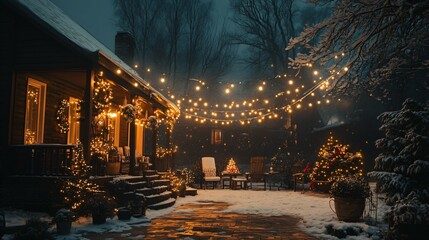 darkness falls house patio christmas time outside night