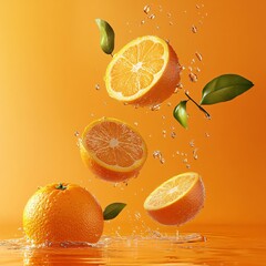 Floating Oranges with Water Splashes