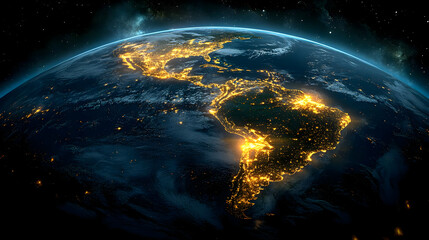 Obraz premium Earth at Night - North and South America from Space 3D Illustration