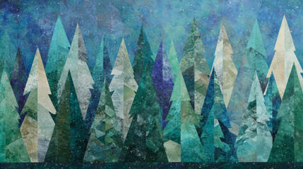 Enchanting Abstract Christmas Trees with Sparkling Snowflakes