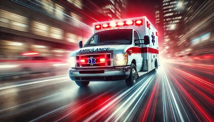 Urgent Ambulance on a Speeding City Street at Night