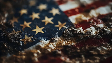 Close Up of Old and Weathered American Flag