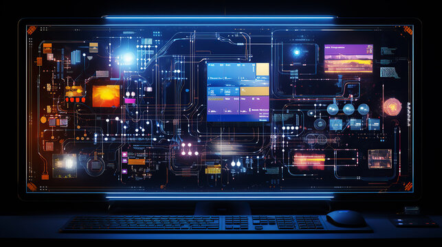 generated illustration of futuristic advanced computer operating system.