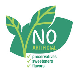 No Artificial Preservatives, Sweeteners, Flavors - label in leaf shape