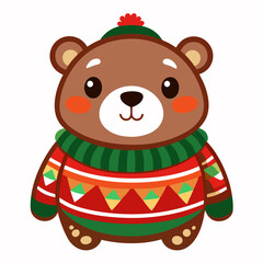 christmas teddy bear with christmas hat and sweater