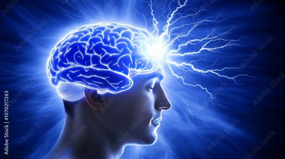 Poster brain nerve electric signal simulation, abstract representation of neural impulses, electrical activ