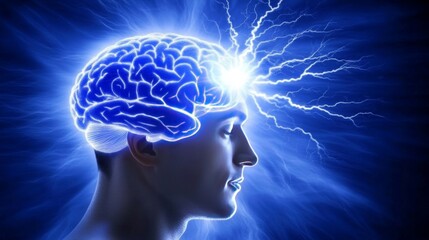 Obraz premium Brain nerve electric signal simulation, abstract representation of neural impulses, electrical activity, communication within the nervous system, depicting synaptic transmission and brain functions