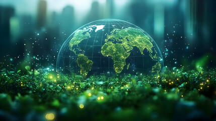 Green Globe Illustration with City Lights