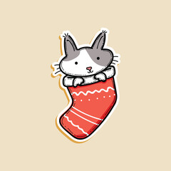 Cat and Christmas Cute cat inside socks vector illustration design isolated in a cream background for Christmas day and New year