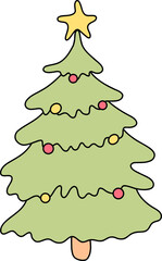 Festive Green Christmas Tree with Lights Star Illustration