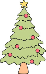 Festive Christmas Tree Illustration Decorated Holiday Xmas Winter Season s Greetings Cartoon Style