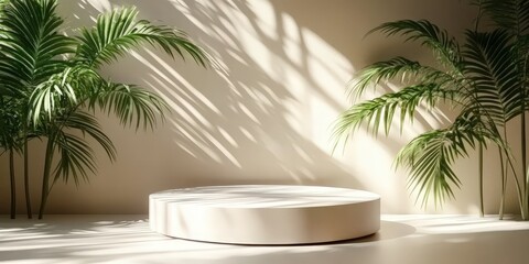 Round Podium in Soft Light with Greenery