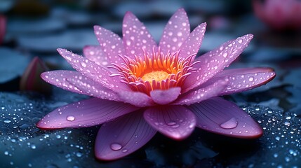 Dew-Kissed Pink Water Lily in Bloom