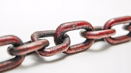 Obraz premium Close Up of Rusted Red Chain on White Background