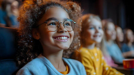 Smiling Girl in Glasses Watching a Movie - Photo