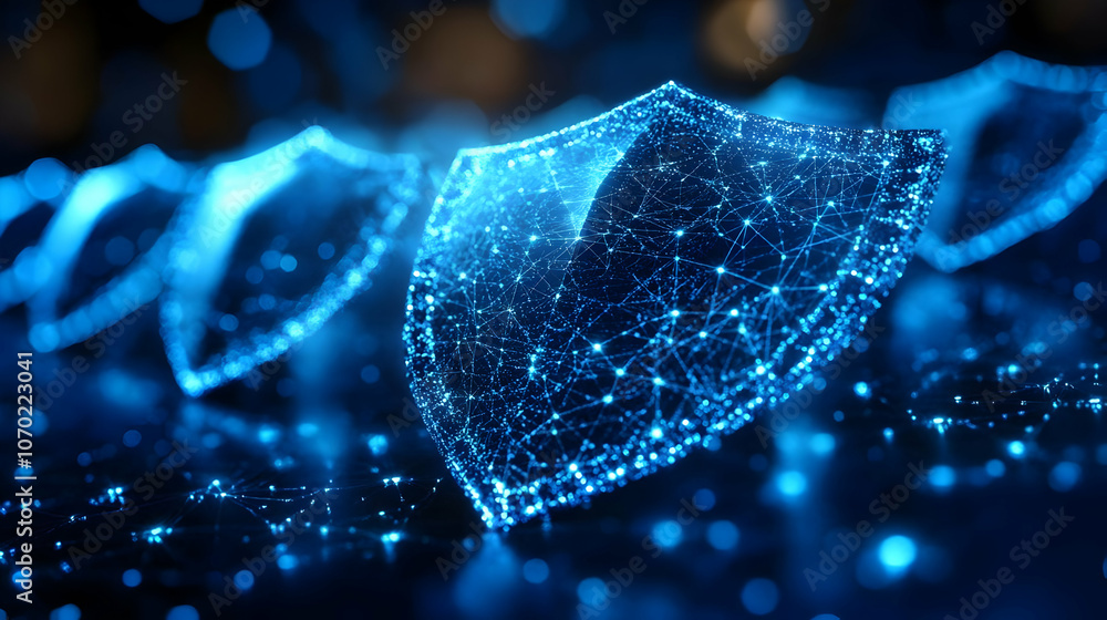 Poster abstract 3d shield with network connection