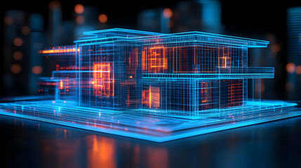 Digital Wireframe House 3D Rendering