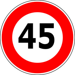 Speed limit 45 round road traffic icon