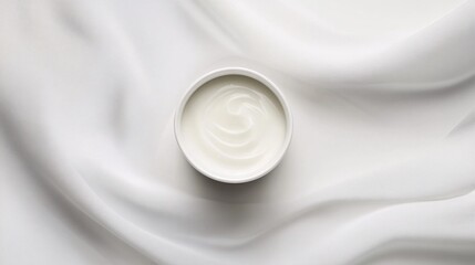 White Yogurt in Bowl on Silk Background - Minimalist Food Photography