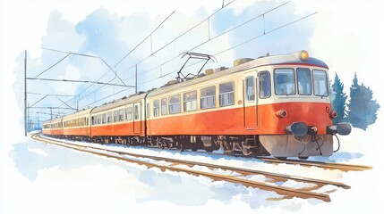 Obraz premium A colorful illustration of a train on snowy tracks