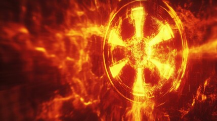 Obraz premium Fiery abstract background with a glowing symbol at the center.