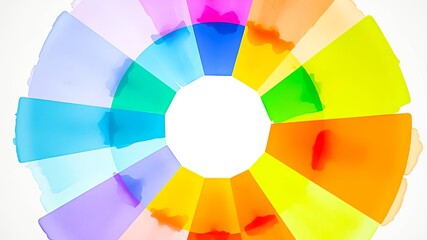 Fototapeta premium A vibrant circular design of watercolor hues radiating outward from a central white space, forming a beautiful and abstract composition.