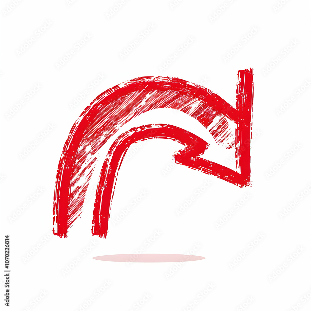 Poster a red arrow drawn with a marker, pointing down arch arrow on white background