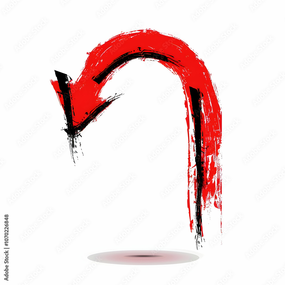 Poster a red arrow drawn with a marker, pointing down arch arrow on white background