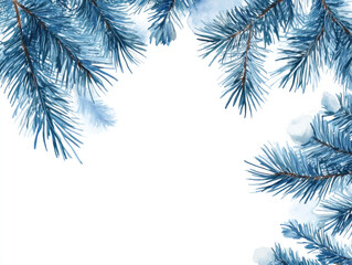 Obraz premium Snowy Blue Pine Branches on White Background