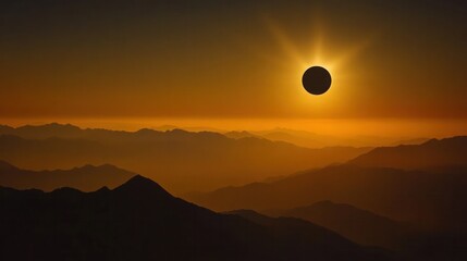 Obraz premium Solar eclipse from mountaintops providing clear, unobstructed views of the celestial event from high altitudes