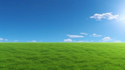 Obraz premium Vibrant Green Grass Field Under Clear Blue Sky