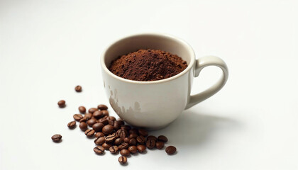 Coffee Mug and Grinded Coffee Beans Concept Photography