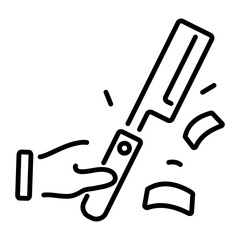 A linear icon of a flush saw cutting a piece of wood, with wood shavings