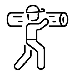 A line icon of person carrying wood log on their shoulder