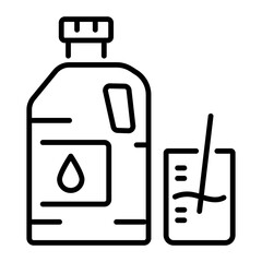 Linear icon of a bottle of wood resin and a measuring cup