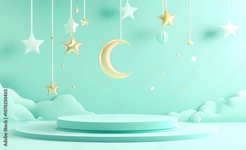 Poster 3d rendering vector background with a podium scene for product display presentation. ramadan kareem 