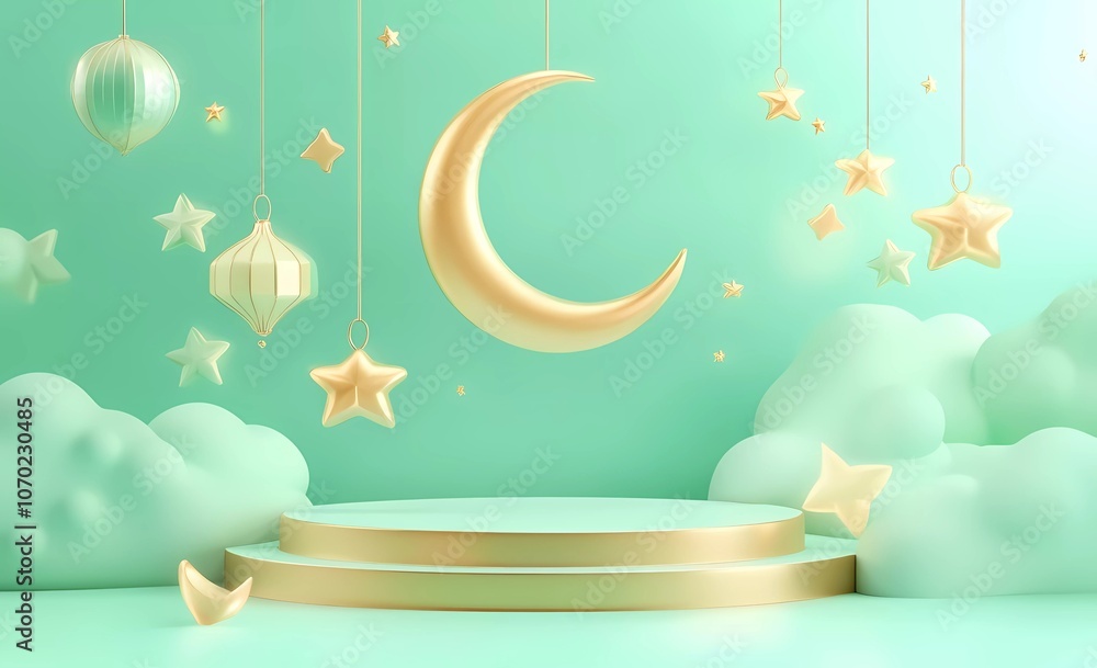 Poster 3d rendering vector background with a podium scene for product display presentation. ramadan kareem 